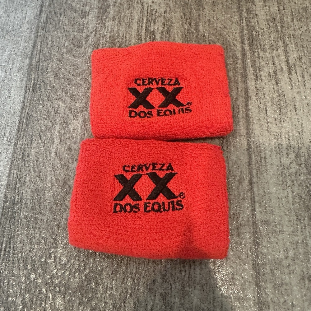 dos equis XX beer Red Wrist Sweat Bands Pair Embroidered